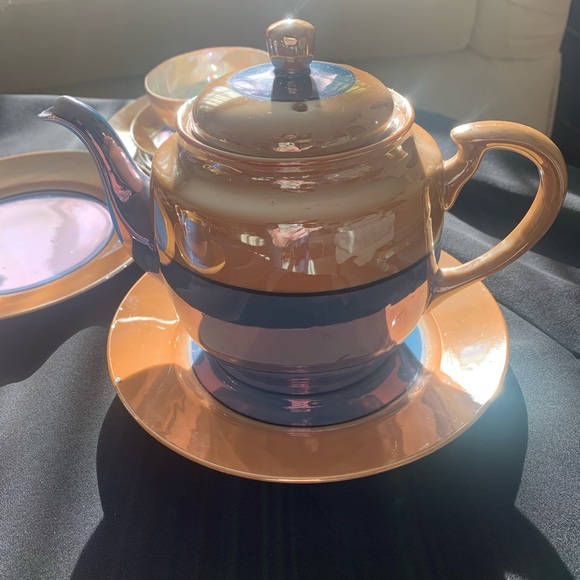 TT Takito Iridescent Hand Painted Lusterware Tea Set with Lunch/Dessert plates - Picture 2 of 15